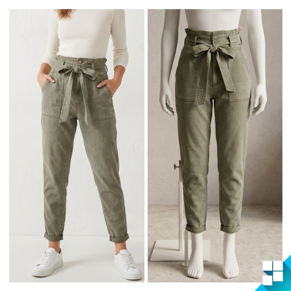 90s Vintage Abercrombie & Fitch Green Lyocell Paperbag High Waist Taper Pants XS